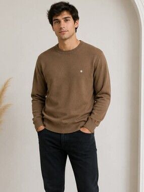 Manuel Ritz Chest-Embroidered Tan Crewneck Sweater XL 100% wool